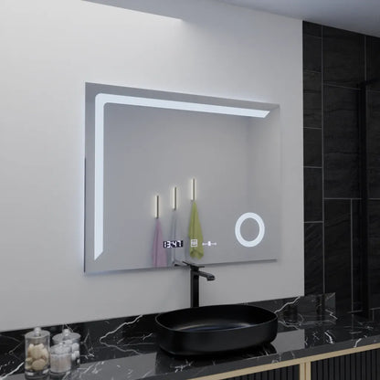 Ορθογώνιος καθρέφτης LED, 100x80 cm, Precision MotionGlow Marcello, Σύστημα αποθολώματος, Ρολόι & Θερμόμετρο, Καλλυντικός Μεγεθυντικός φακός, Καθρέφτες Dimable Marcello Προεπιλεγμένος τίτλος Alessandro Design