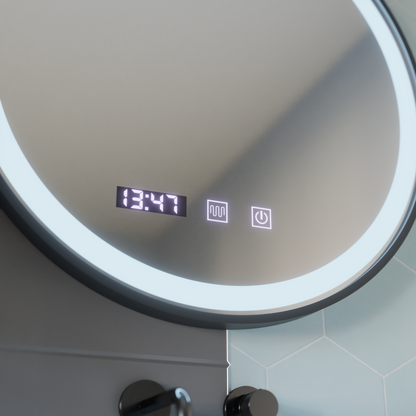 Καθρέφτης αφής LED NOVARA Σύστημα Demister, Ρολόι και θερμοκρασία 70 cm Μαύρο πλαίσιο Brushed Korman Mirrors S Προεπιλεγμένος τίτλος Alessandro Design