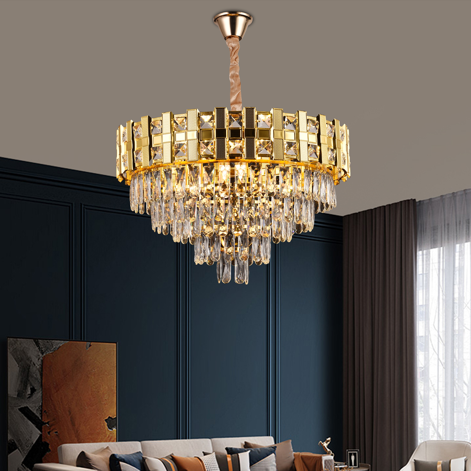Candelabru Cristal BRAN Mango 8xE14, Diametru 60cm, Auriu Lucios, Inaltime Reglabila Candelabre Cristal Default Title Alessandro Design