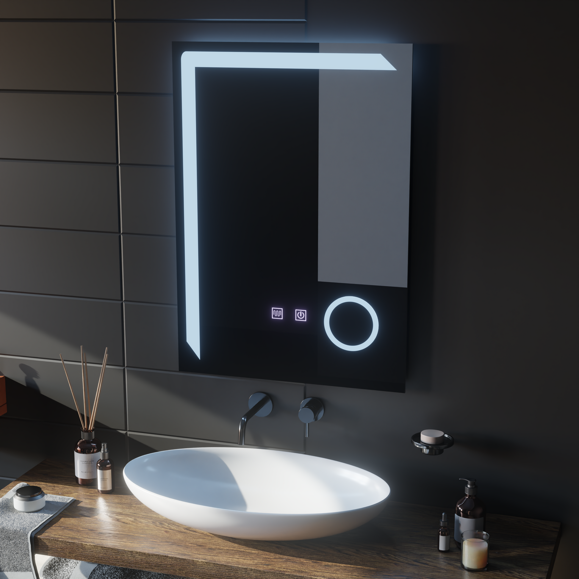 Ορθογώνιος καθρέφτης LED, 60x80cm, Linea Touch, Demister System, Dimmable Mirrors Korman E Προεπιλεγμένος τίτλος Alessandro Design