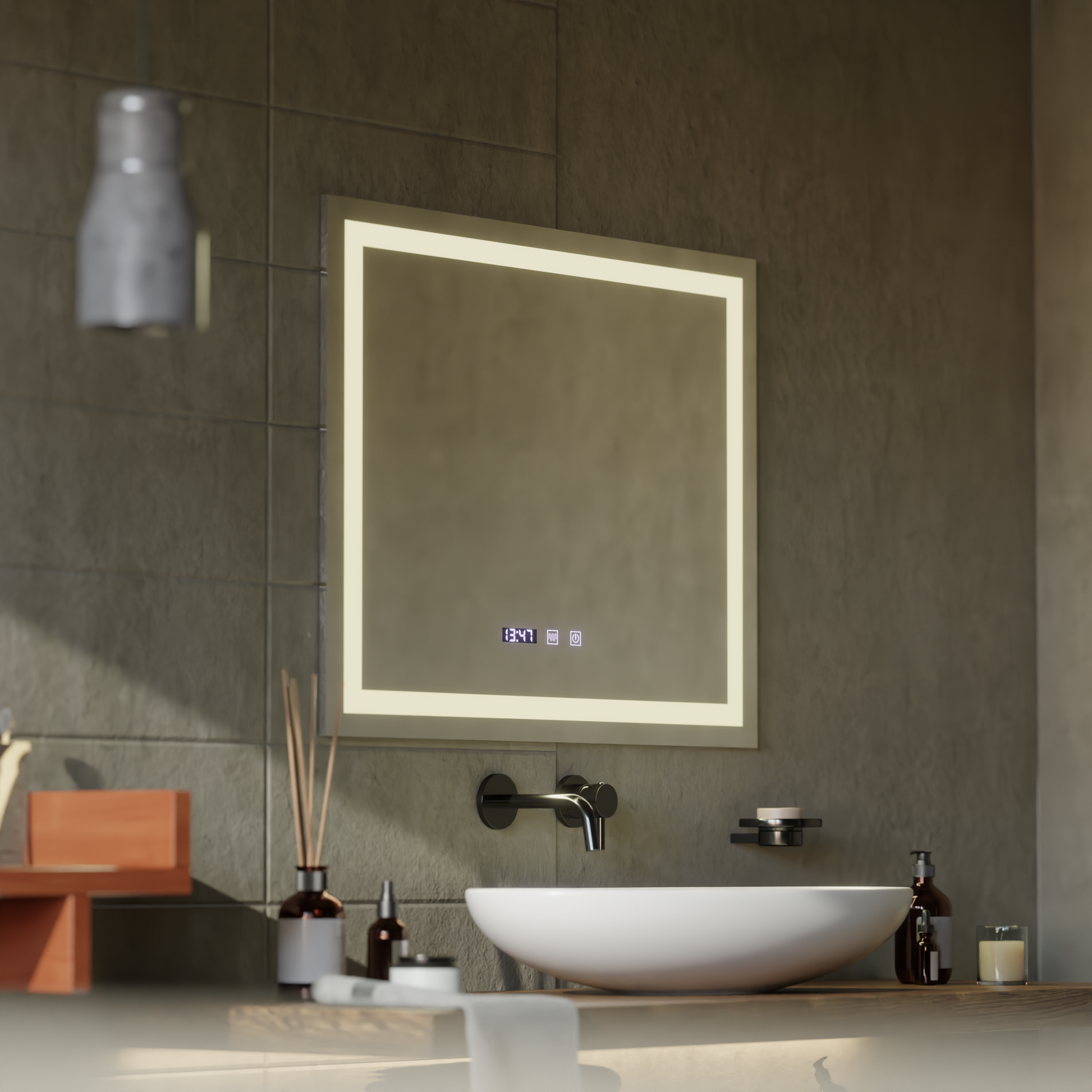 LED Touch MODENA Σύστημα αποθολώματος καθρεπτών, ρολόι και θερμοκρασία 80x60 cm Καθρέφτες Korman S Προεπιλεγμένος τίτλος Alessandro Design
