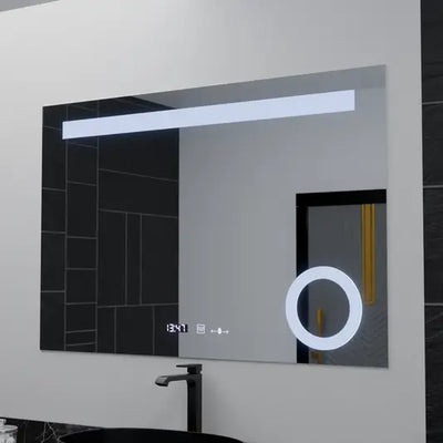Ορθογώνιος καθρέφτης LED, 100x75cm, ABSOLU MotionGlow Marcello, Σύστημα Demister, Ρολόι & Θερμόμετρο, Καλλυντικός Μεγεθυντικός φακός, Dimable