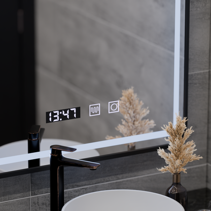 Καθρέφτης LED Touch LUCIDA Σύστημα αποθαμβωσης, Ρολόι και Θερμοκρασία 50x70 cm Πλαίσιο Μαύροι Βουρτσισμένοι Καθρέφτες Korman S Προεπιλεγμένος τίτλος Alessandro Design