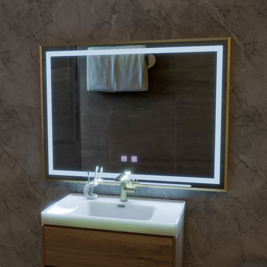 Καθρέφτης αφής Kariri LED, 80x60 cm, λειτουργία Demister, Gold Rose Brushed Frame Mirrors Korman E Προεπιλεγμένος τίτλος Alessandro Design
