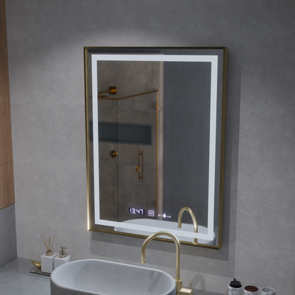 Ορθογώνιος καθρέφτης LED, 60x80 cm, Verite Royale Gold MotionGlow Marcello, Σύστημα αποθαμβώματος, Ρολόι & Θερμόμετρο, Dimable Καθρέφτες Marcello Προεπιλεγμένος τίτλος Alessandro Design