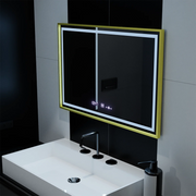 Ορθογώνιος καθρέφτης LED, 100x65 cm, Verite Royale Gold Motion Glow Marcello, Σύστημα Demister, Ρολόι & Θερμόμετρο, Ρυθμιζόμενο