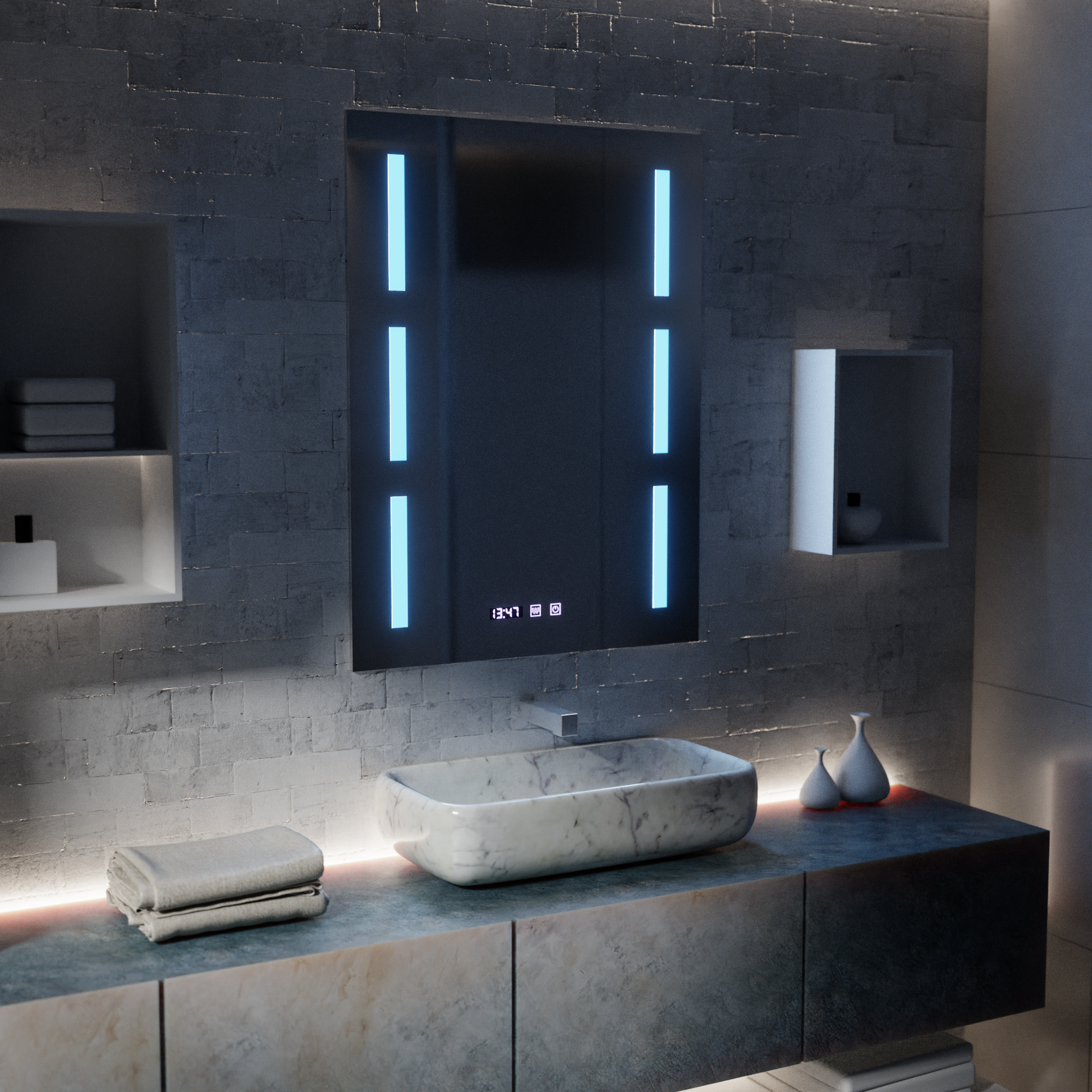 Καθρέφτης LED Touch Erich S86/60X80 Σύστημα αποθάμβωσης, Ρολόι και θερμοκρασία 60x80 cm Καθρέπτες Korman S Προεπιλεγμένος τίτλος Alessandro Design