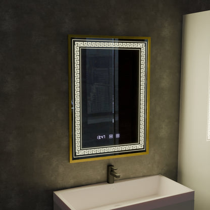 Καθρέφτης LED Touch Bruno Demister System, Ρολόι και θερμοκρασία 60x80 cm Βουρτσισμένο χρυσό πλαίσιο, S84/60X80 Καθρέφτες Korman S Προεπιλεγμένος τίτλος Alessandro Design