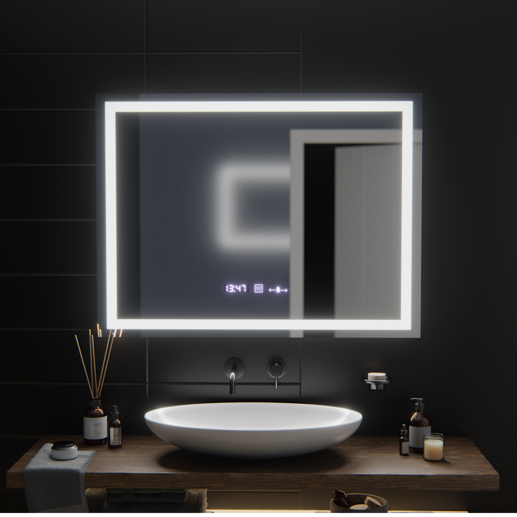Ορθογώνιος καθρέφτης LED, 100x75 cm, Verite MotionGlow Marcello, Σύστημα αποθαμβώματος, Ρολόι & Θερμόμετρο, Καθρέφτες Dimable Marcello Προεπιλεγμένος τίτλος Alessandro Design