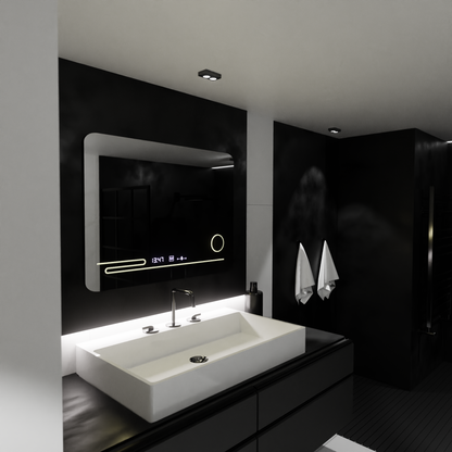 Ορθογώνιος καθρέφτης LED, 80x60 cm, Harmonie MotionGlow Marcello, Σύστημα αποθαμβώματος, Θερμόμετρο και Ρολόι, Καλλυντικός Μεγεθυντικός φακός, Καθρέφτες Dimable Marcello Προεπιλεγμένος τίτλος Alessandro Design