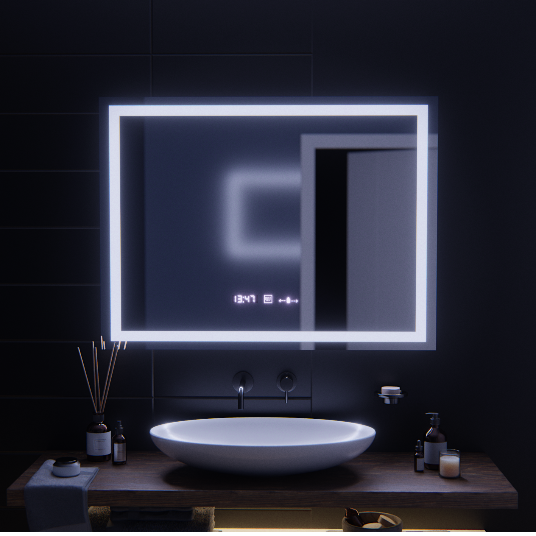 Ορθογώνιος καθρέφτης LED, 100x75 cm, Verite MotionGlow Marcello, Σύστημα αποθαμβώματος, Ρολόι & Θερμόμετρο, Καθρέφτες Dimable Marcello Προεπιλεγμένος τίτλος Alessandro Design