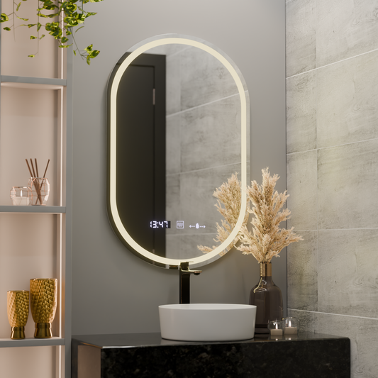 Οβάλ καθρέφτης LED, 60x80cm, Eminence MotionGlow Marcello, Σύστημα αποθαμβώματος, Ρολόι & Θερμόμετρο, Καθρέφτες Dimable Marcello Προεπιλεγμένος τίτλος Alessandro Design