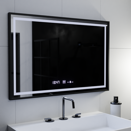 Ορθογώνιος καθρέφτης LED, 120x80cm, Verite Majeste Noir Motion Glow Marcello, Σύστημα αποθαμβώματος, Ρολόι & Θερμόμετρο, Καθρέφτες Dimable Marcello Προεπιλεγμένος τίτλος Alessandro Design