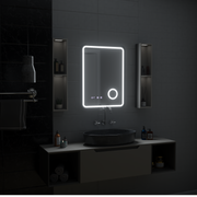 Ulrich LED Touch Mirror De-fogging System, Clock and Temperature 75x90 cm Μαύρο πλαίσιο Βουρτσισμένο καλλυντικό μεγεθυντικός φακός Καθρέφτες Korman S Προεπιλεγμένος τίτλος Alessandro Design