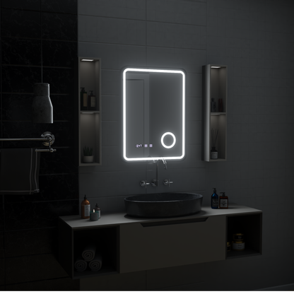 Ulrich LED Touch Mirror De-fogging System, Clock and Temperature 75x90 cm Μαύρο πλαίσιο Βουρτσισμένο καλλυντικό μεγεθυντικός φακός Καθρέφτες Korman S Προεπιλεγμένος τίτλος Alessandro Design