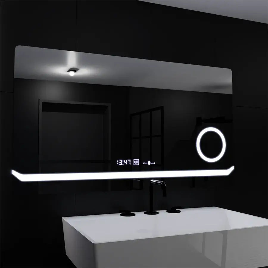 Ορθογώνιος καθρέφτης LED, 80x60 cm, Definition MotionGlow Marcello, Σύστημα αποθαμβώματος, Ρολόι & Θερμόμετρο, Καλλυντικός Μεγεθυντικός φακός, Καθρέφτες Dimable Marcello Προεπιλεγμένος τίτλος Alessandro Design