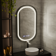 Helmut LED Touch Mirror De-fogging System, Clock and Temperature 50x90 cm Black Frame Brushed Marcello Funghi