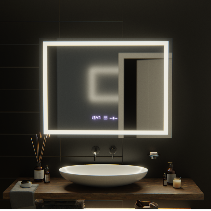 Ορθογώνιος καθρέφτης LED, 100x75 cm, Verite MotionGlow Marcello, Σύστημα αποθαμβώματος, Ρολόι & Θερμόμετρο, Καθρέφτες Dimable Marcello Προεπιλεγμένος τίτλος Alessandro Design