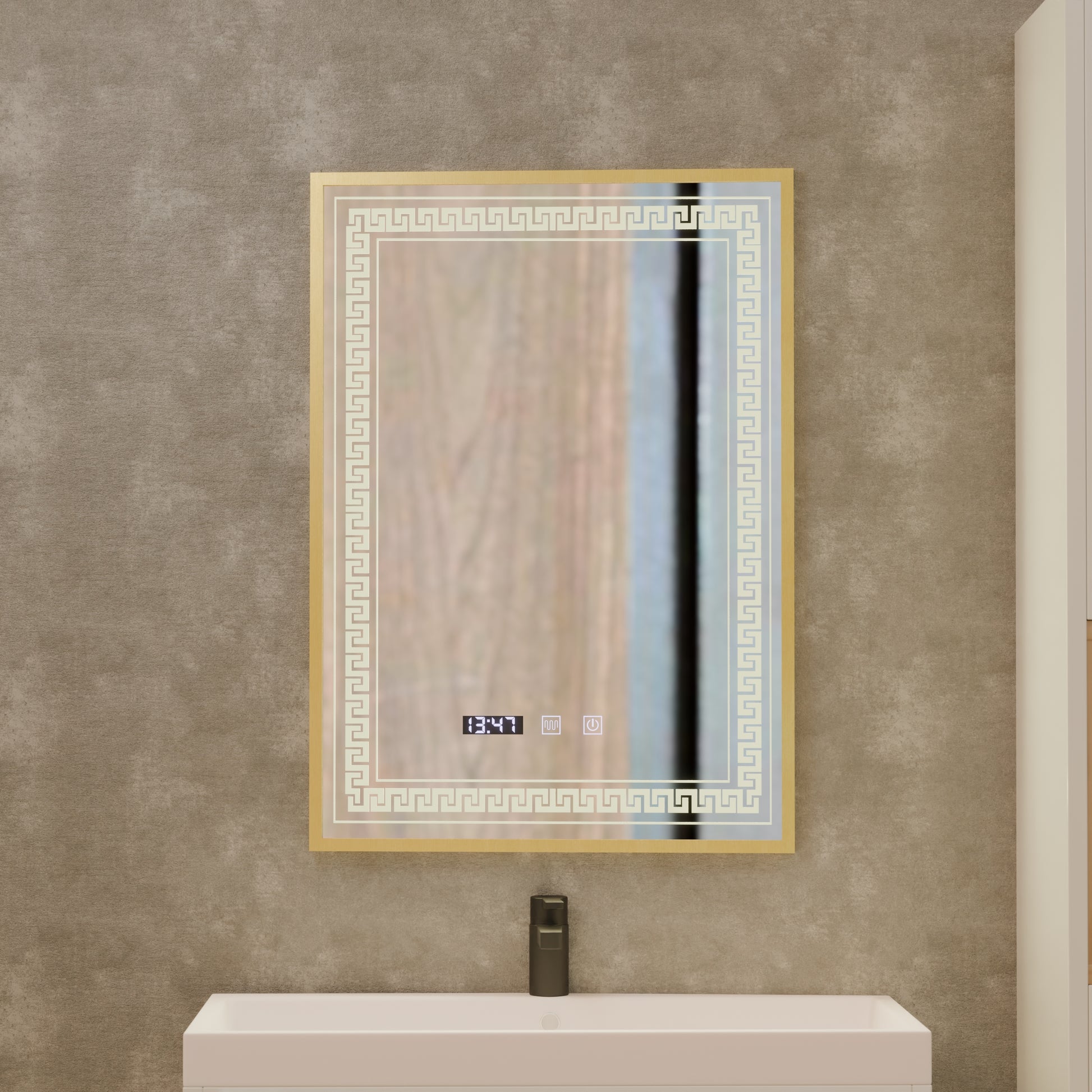 Καθρέφτης LED Touch Bruno Demister System, Ρολόι και θερμοκρασία 60x80 cm Βουρτσισμένο χρυσό πλαίσιο, S84/60X80 Καθρέφτες Korman S Προεπιλεγμένος τίτλος Alessandro Design