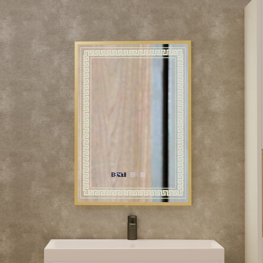 Καθρέφτης LED Touch Bruno Demister System, Ρολόι και θερμοκρασία 60x80 cm Βουρτσισμένο χρυσό πλαίσιο, S84/60X80 Καθρέφτες Korman S Προεπιλεγμένος τίτλος Alessandro Design