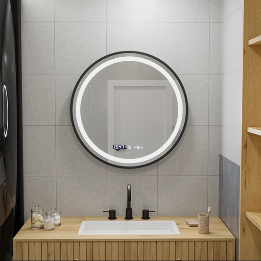 LED Στρογγυλός καθρέφτης, 70cm, Celeste Majeste Noir MotionGlow Marcello, Σύστημα Demister, Ρολόι & Θερμόμετρο, Ρυθμιζόμενο