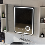 Ulrich LED Touch Mirror De-fogging System, Clock and Temperature 75x90 cm Μαύρο πλαίσιο Βουρτσισμένο καλλυντικό μεγεθυντικός φακός Καθρέφτες Korman S Προεπιλεγμένος τίτλος Alessandro Design