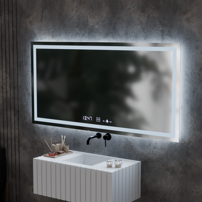 Ορθογώνιος καθρέφτης LED, 120x60 cm, Verite MotionGlow Marcello, Σύστημα αποθάμβωσης, Ρολόι & Θερμόμετρο, Dimable Mirrors Marcello Προεπιλεγμένος τίτλος Alessandro Design