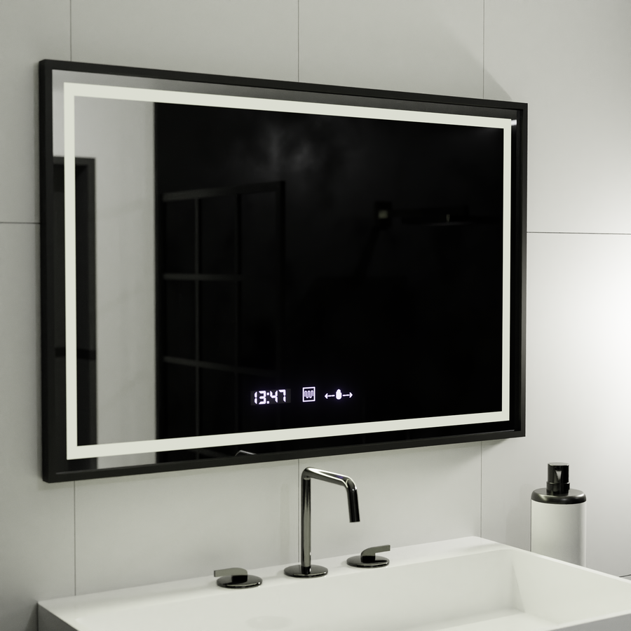 Ορθογώνιος καθρέφτης LED, 120x80cm, Verite Majeste Noir Motion Glow Marcello, Σύστημα αποθαμβώματος, Ρολόι & Θερμόμετρο, Καθρέφτες Dimable Marcello Προεπιλεγμένος τίτλος Alessandro Design