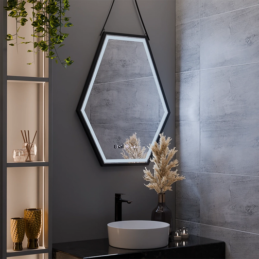 Ορθογώνιος καθρέφτης LED, 55x70cm, Αισθητήρας Marcello MotionGlow, Σύστημα αποθολώματος, Ρολόι & Θερμόμετρο, Ρυθμιζόμενο