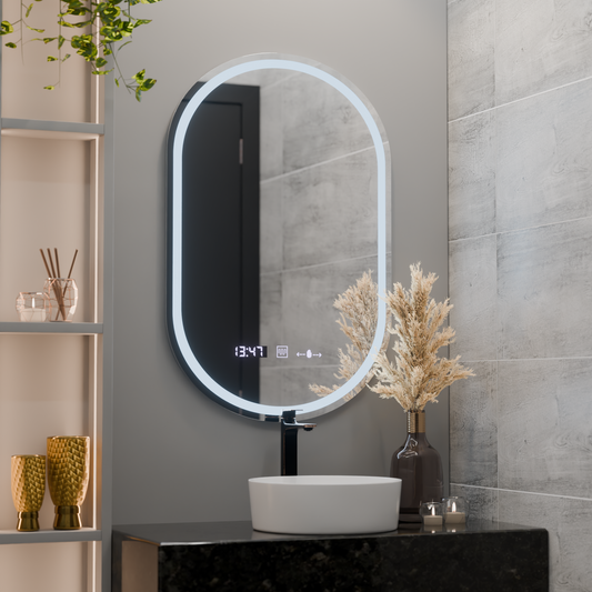 Οβάλ καθρέφτης LED, 50x80cm, Eminence MotionGlow Marcello, Σύστημα αποθάμβωσης, Ρολόι & Θερμόμετρο, Dimable Mirrors Marcello Προεπιλεγμένος τίτλος Alessandro Design