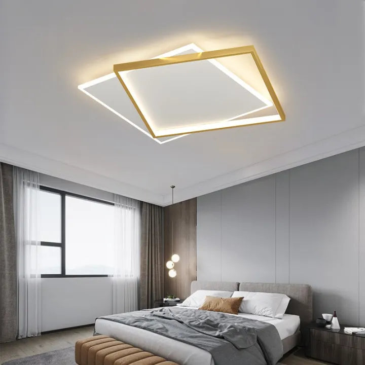 Πολυέλαιος LED με τηλεχειριστήριο SOLARA 66W, 2 τετράγωνα, κρύο/θερμό/ουδέτερο φως, ρυθμιζόμενο, χρυσό λευκό πολυέλαιοι LED με τηλεχειριστήριο Προεπιλεγμένος τίτλος Alessandro Design