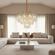 Candelabru Cristal VETRA Regalis 17xE14, D80 cm, Auriu, Inaltime Reglabila, Metal si Cristal