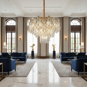 Candelabru Cristal VETRA Eleganza 9xE14, D50 cm, Auriu, Inaltime Reglabila, Metal si Cristal