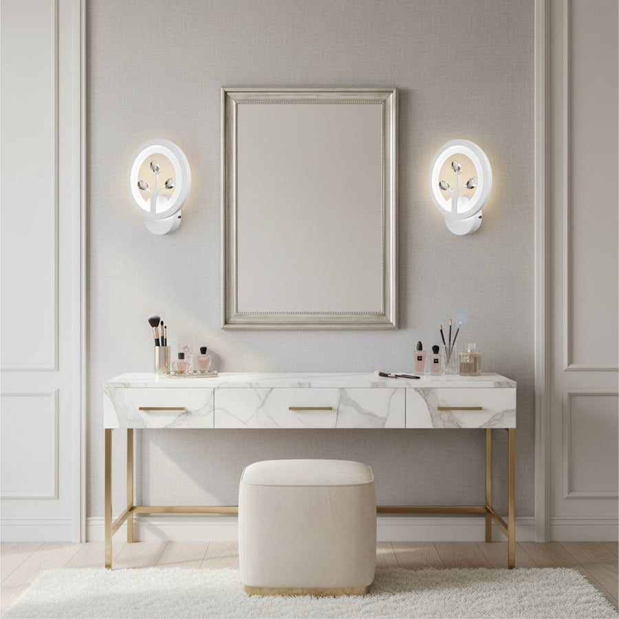 Φωτιστικό τοίχου DAISY LED, 14W, Κρύο/Ζεστό/Ουδέτερο φως, Λευκό με κρυστάλλινα φώτα τοίχου εσωτερικού χώρου Προεπιλεγμένος τίτλος Alessandro Design