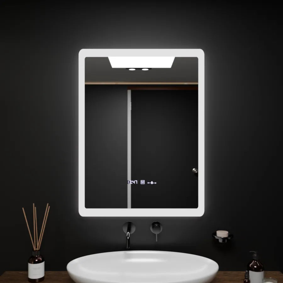 Ορθογώνιος καθρέφτης LED, 60x80 cm, αισθητήρας ELANCEE MotionGlow Marcello, Σύστημα αποθαμβώματος, Ρολόι & Θερμόμετρο, Dimable Mirrors Marcello Προεπιλεγμένος τίτλος Alessandro Design
