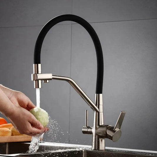 Βρύση κουζίνας με 3 βρύσες Flexible Spout Sanitary Brass Silver Black Baucets κουζίνας Προεπιλεγμένος τίτλος Alessandro Design