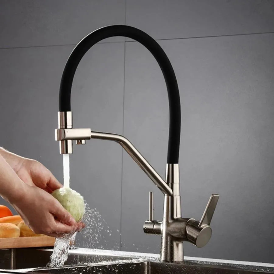 Βρύση κουζίνας με 3 βρύσες Flexible Spout Sanitary Brass Silver Black Baucets κουζίνας Προεπιλεγμένος τίτλος Alessandro Design