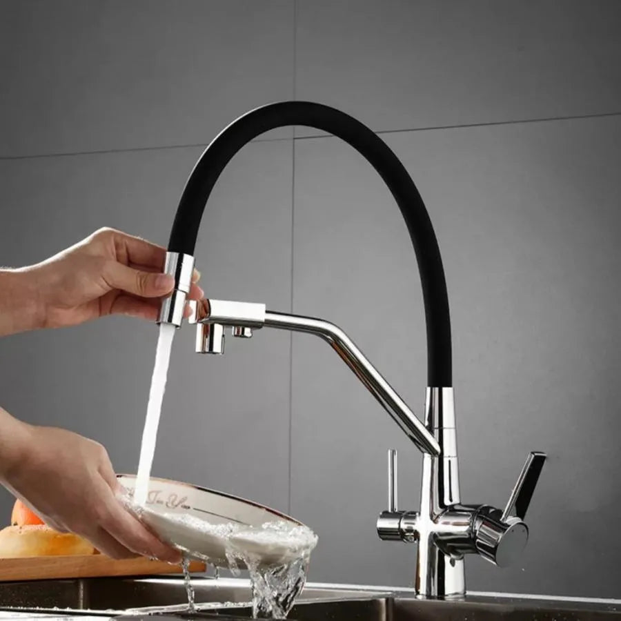 Βρύση κουζίνας με 3 βρύσες Flexible Spout Sanitary Brass Silver Black Baucets κουζίνας Προεπιλεγμένος τίτλος Alessandro Design
