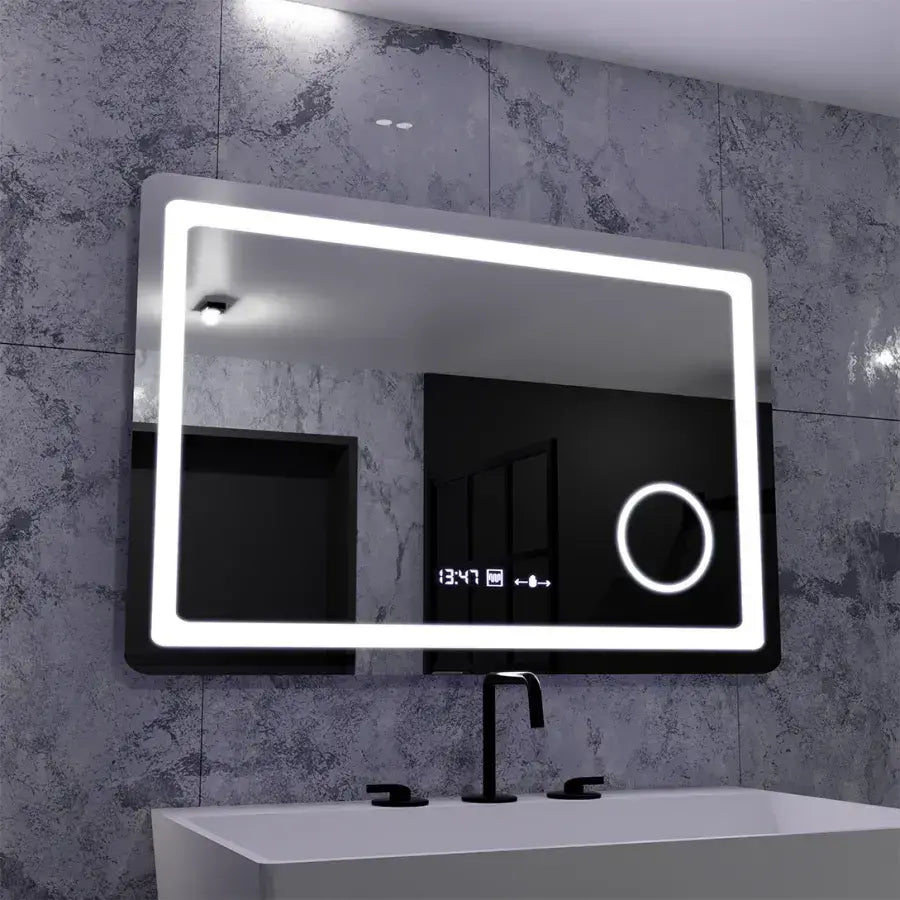 Ορθογώνιος καθρέφτης LED, 90x60cm, Souverain MotionGlow Marcello, Σύστημα αποθαμβώματος, Ρολόι & Θερμόμετρο, Καλλυντικός Μεγεθυντικός φακός, Dimable Marcello Mirrors Προεπιλεγμένος τίτλος Alessandro Design