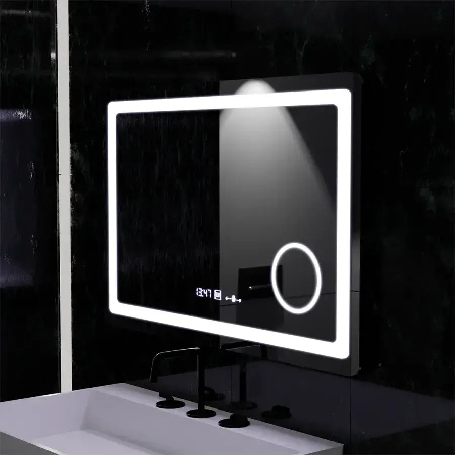 Ορθογώνιος καθρέφτης LED, 90x60cm, Souverain MotionGlow Marcello, Σύστημα αποθαμβώματος, Ρολόι & Θερμόμετρο, Καλλυντικός Μεγεθυντικός φακός, Dimable Marcello Mirrors Προεπιλεγμένος τίτλος Alessandro Design