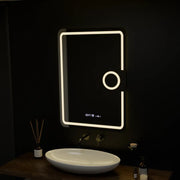 Ορθογώνιος καθρέφτης LED, 50x70 cm, Eclat MotionGlow Marcello, Σύστημα αποθαμβώματος, Ρολόι & Θερμόμετρο, Καλλυντικός Μεγεθυντικός φακός, Dimable Marcello Mirrors Προεπιλεγμένος τίτλος Alessandro Design