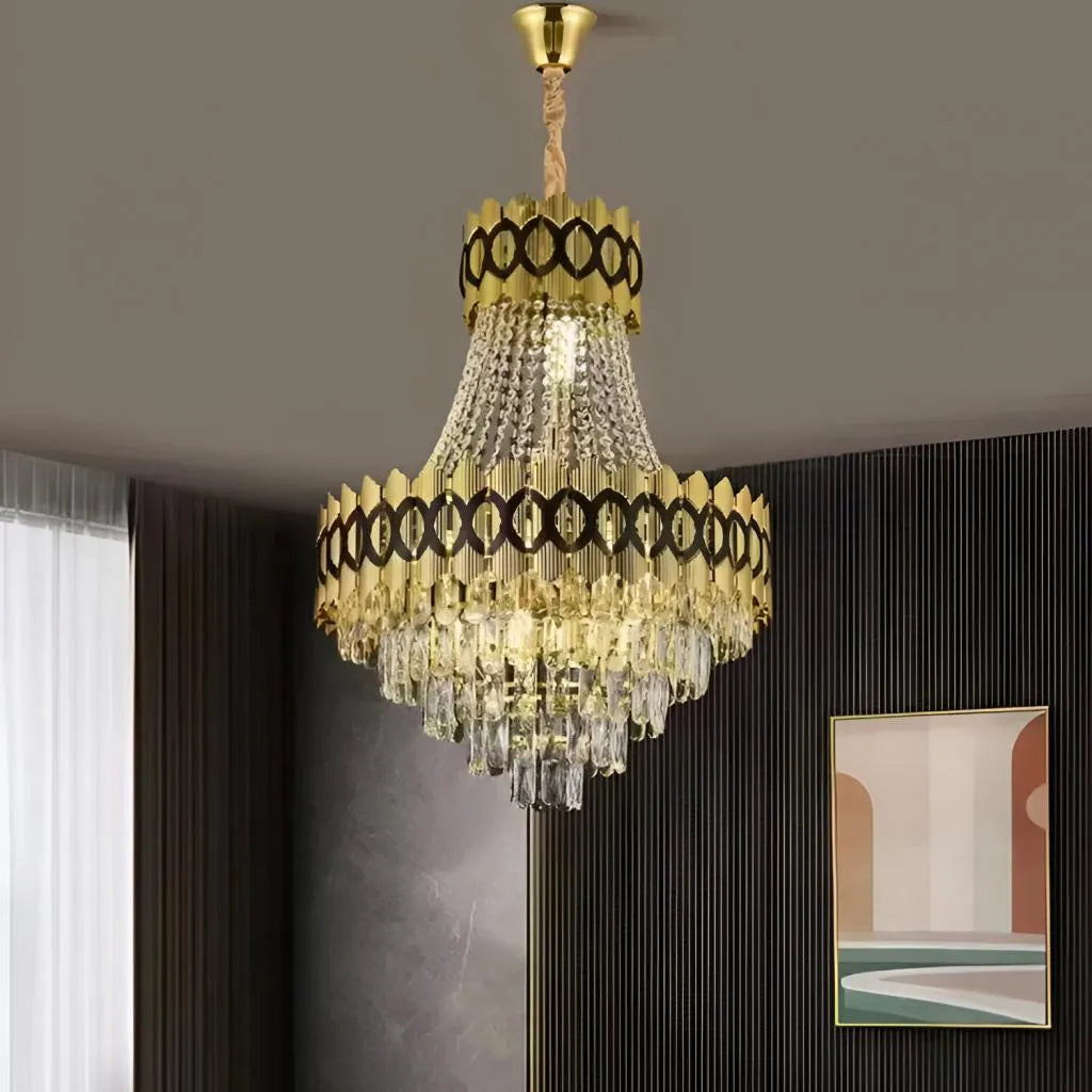 Crystal Chandelier Evangeline Gold Black 10XE14 Height Adjustable Crystal Chandelier Προεπιλεγμένος τίτλος Alessandro Design