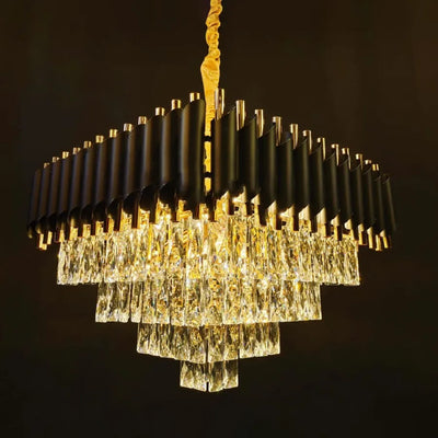 Κρυστάλλινος πολυέλαιος VERSAILLES Eleganza 8x E14, 48 cm, Γυαλιστερό χρυσό και μαύρο, ρυθμιζόμενο ύψος