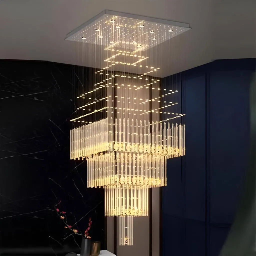 LED Crystal Chandelier 80W FLORENTIA Gold, Διάμετρος 50cm, Ύψος 200cm, Ladder Model Crystal Chandelier Προεπιλεγμένος τίτλος Alessandro Design