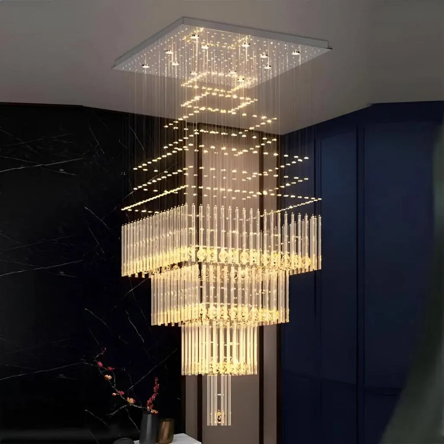 LED Crystal Chandelier 80W FLORENTIA Gold, Διάμετρος 50cm, Ύψος 200cm, Ladder Model Crystal Chandelier Προεπιλεγμένος τίτλος Alessandro Design