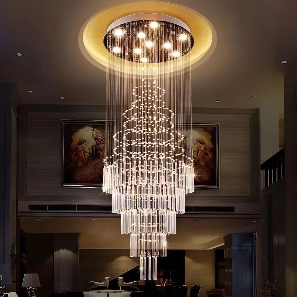 LED Crystal Chandelier 80W AUGUSTA Gold, Διάμετρος 50cm, Ύψος 200cm, Ladder Model Crystal Chandelier Προεπιλεγμένος τίτλος Alessandro Design