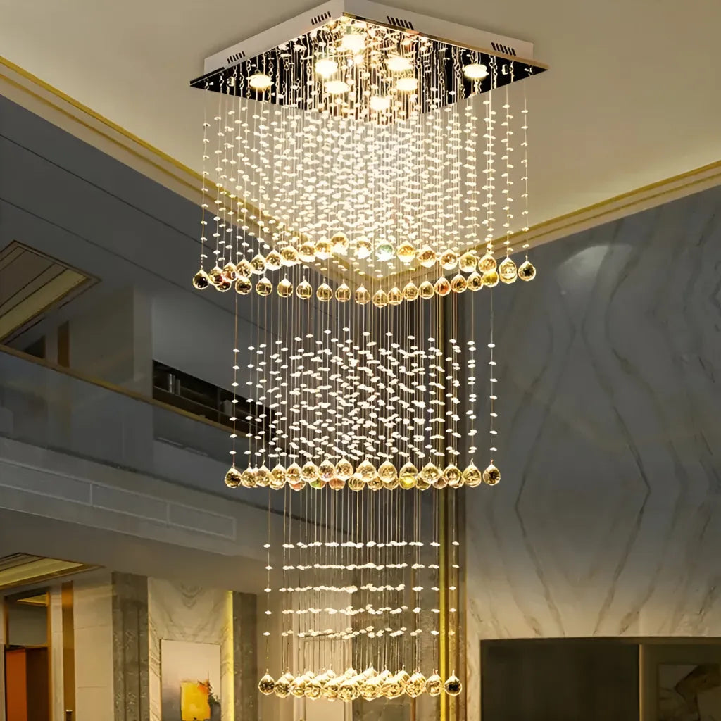 LED Crystal Chandelier 80W PALATINA Gold, Διάμετρος 50cm, Ύψος 200cm, Ladder Model Crystal Chandelier Προεπιλεγμένος τίτλος Alessandro Design