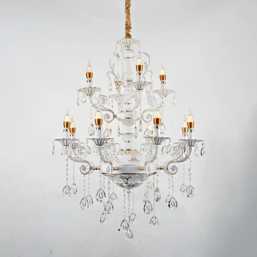Bruhier Crystal Chandelier 12x E14, Διάμετρος 75cm, Λευκό με Χρυσό, Ρυθμιζόμενο ύψος Classic Chandeliers Προεπιλεγμένος τίτλος Alessandro Design