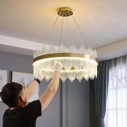 Πολυέλαιος LED με τηλεχειριστήριο Lazaro 63W Dimable Gold Crystal Candelabra Προεπιλεγμένος τίτλος Alessandro Design