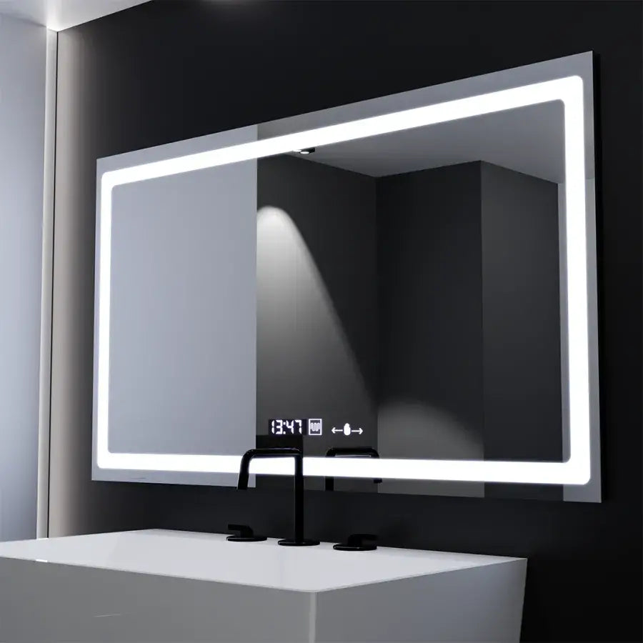 Ορθογώνιος καθρέφτης LED, 120X70cm, Αισθητήρας Radiant MotionGlow Marcello, Σύστημα αποθολώματος, Ρολόι & Θερμόμετρο, Dimable Marcello Mirrors Προεπιλεγμένος τίτλος Alessandro Design